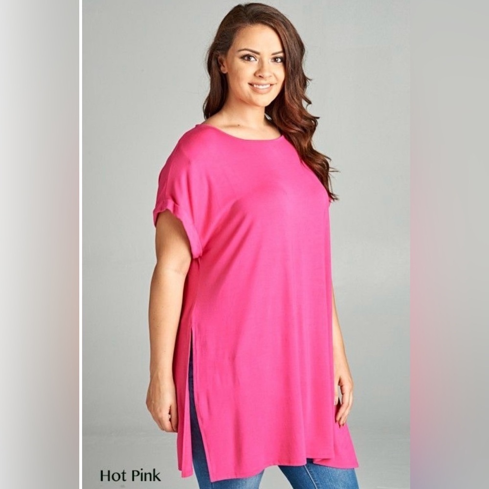 New!Plus SizeTunic Top with High Rounded Neck, Short Tab Sleeves Sizes 1X 2X 3X - Picture 3 of 4